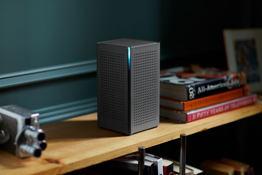 Calix Router on Bookshelf