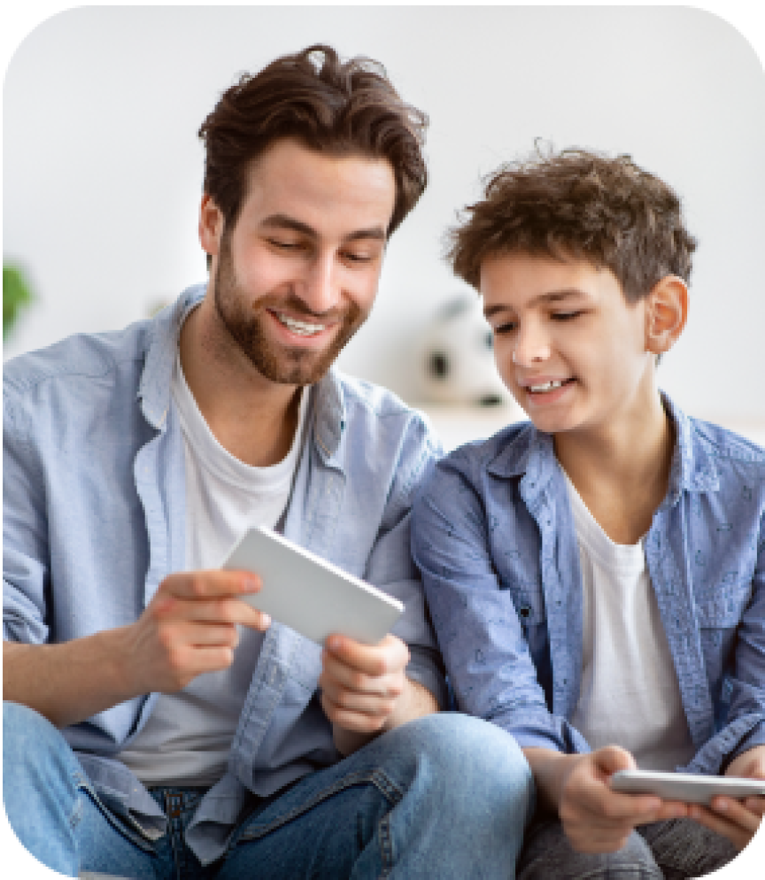 Dad and Son with Phones